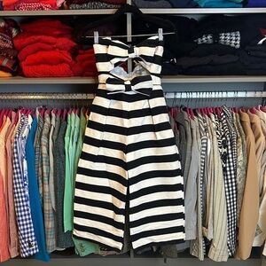 ASOS black/white striped strapless back zipper cropped jumpsuit size 2 NWOT